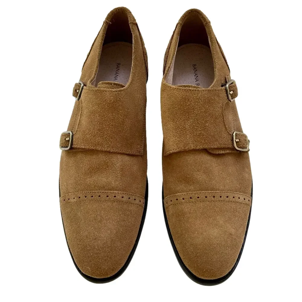 Banana Republic Double Monk Strap Tan Mens Size 8 Shoes Suede Oxfords Flats EUC